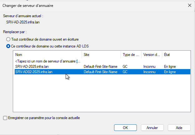 Sélection du DC cible